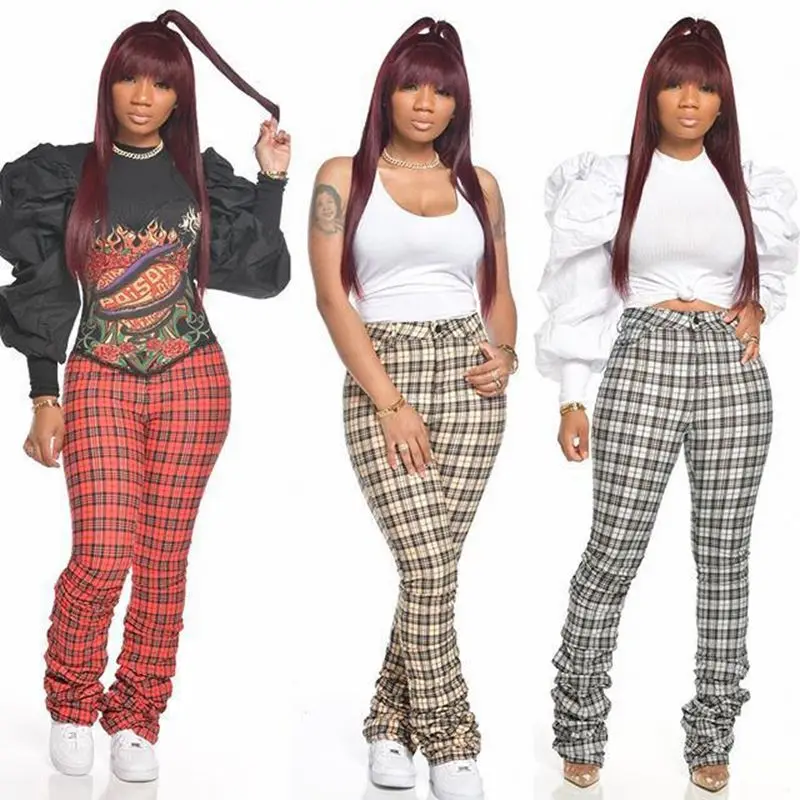 ZOOEFFBB Sexy Plaid High Waist Ruched 