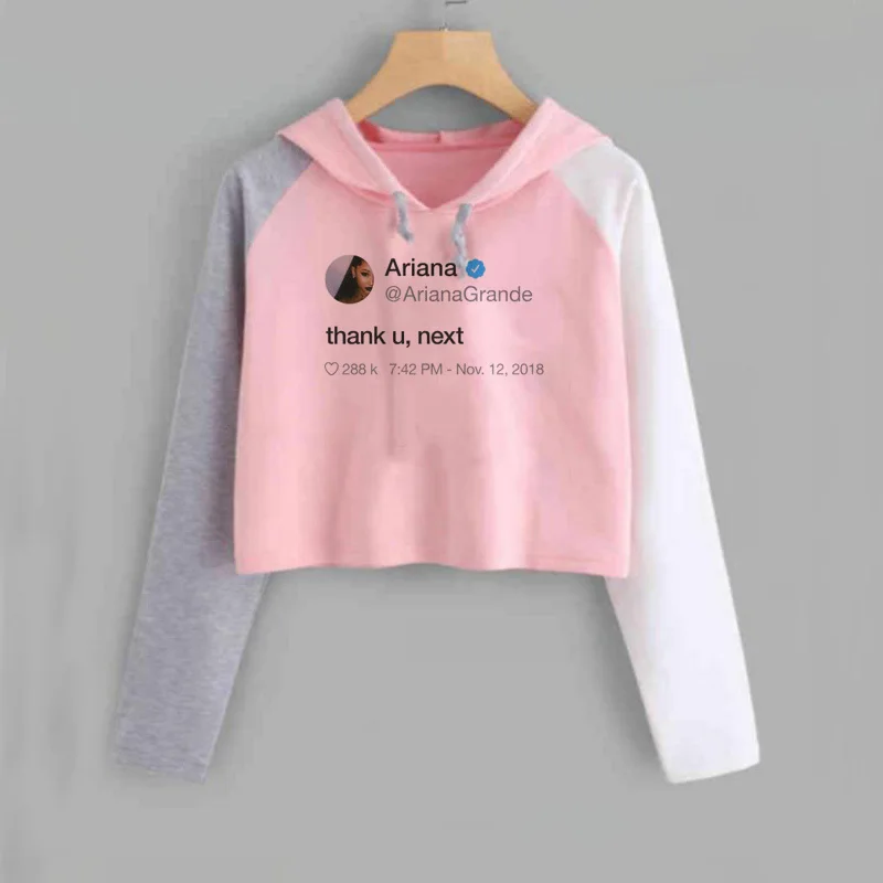Thank U Next Ariana Grande худи укороченный Женский пуловер с длинными рукавами семь колец подсластитель женская одежда подарок для фанатов