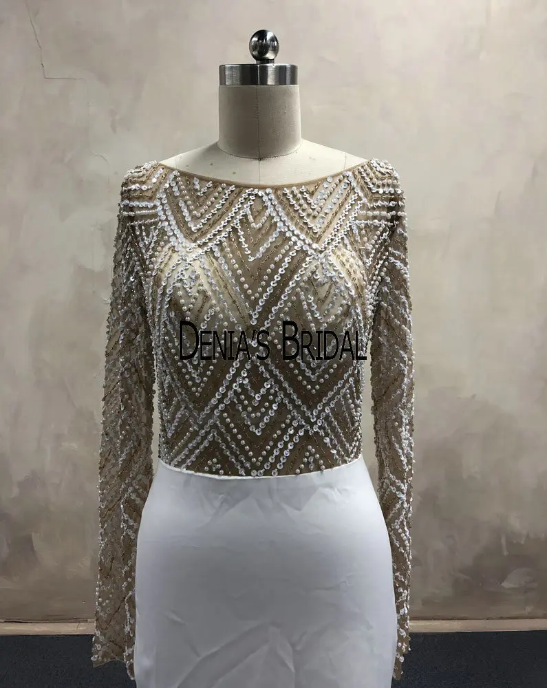 Vestidos De Fiesta De Noche белое торжественное платье женское элегантное с длинными рукавами