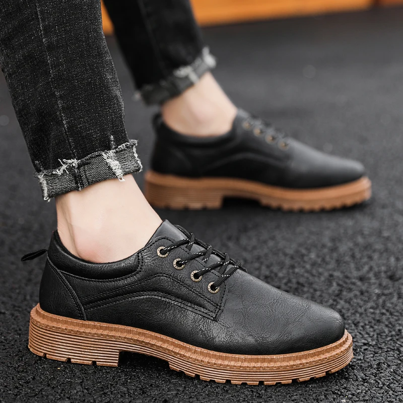 

Thick Sole Fashion Sneakers Leather Men Casual Shoes Footwear Zapatillas Hombre Male Designer Shoes Leather Men Black Shoes Flat