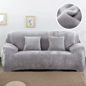 

Solid Color Plush Thicken Elastic Sofa Cover Universal Sectional Room Slipcover For 1/2/3/4 Cover L-shape Seater Living Couch