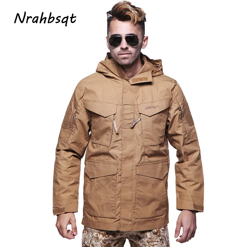 

NRAHBSQT Outdoor Sport Jacket Waterproof Men Military Jacket Tactical Multi-Pocket Windbreaker Long Jacket Men Coat Clothes HJ20