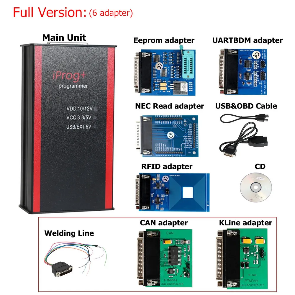 Full 6adapter Новейший V80 iPROG+ Prog программист iProg поддерживает IMMO/коррекцию пробега/сброс подушки безопасности заменить Carprog/Digiprog/Tango до - Цвет: Full 6adapter