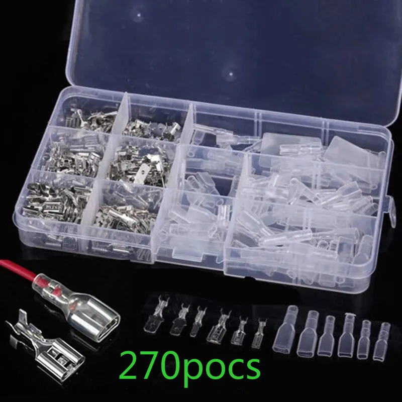 

270Pcs 2.8/4.8/6.3mm Insulated Electrical Wire Crimp Terminals Set spring insert terminal assortment