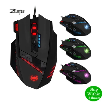 

ZELOTES C-12 Wired USB 4000 DPI A Optical Gaming Mouse 12 Programmable Buttons Computer Game Mice 4 Adjustable DPI 7 LED Lights