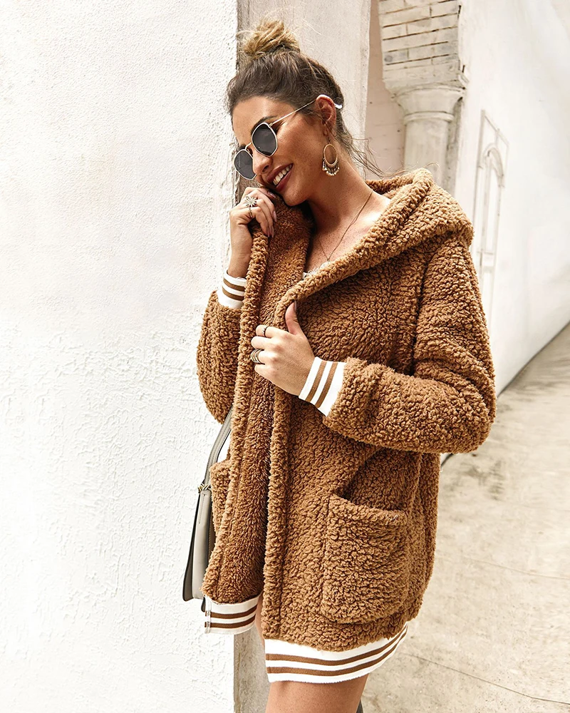 Cardigan fleece jacket women autumn winter hooded basic ladies jackets 2019 warm pink thick women fur coat outwear clothes DR835 (11)