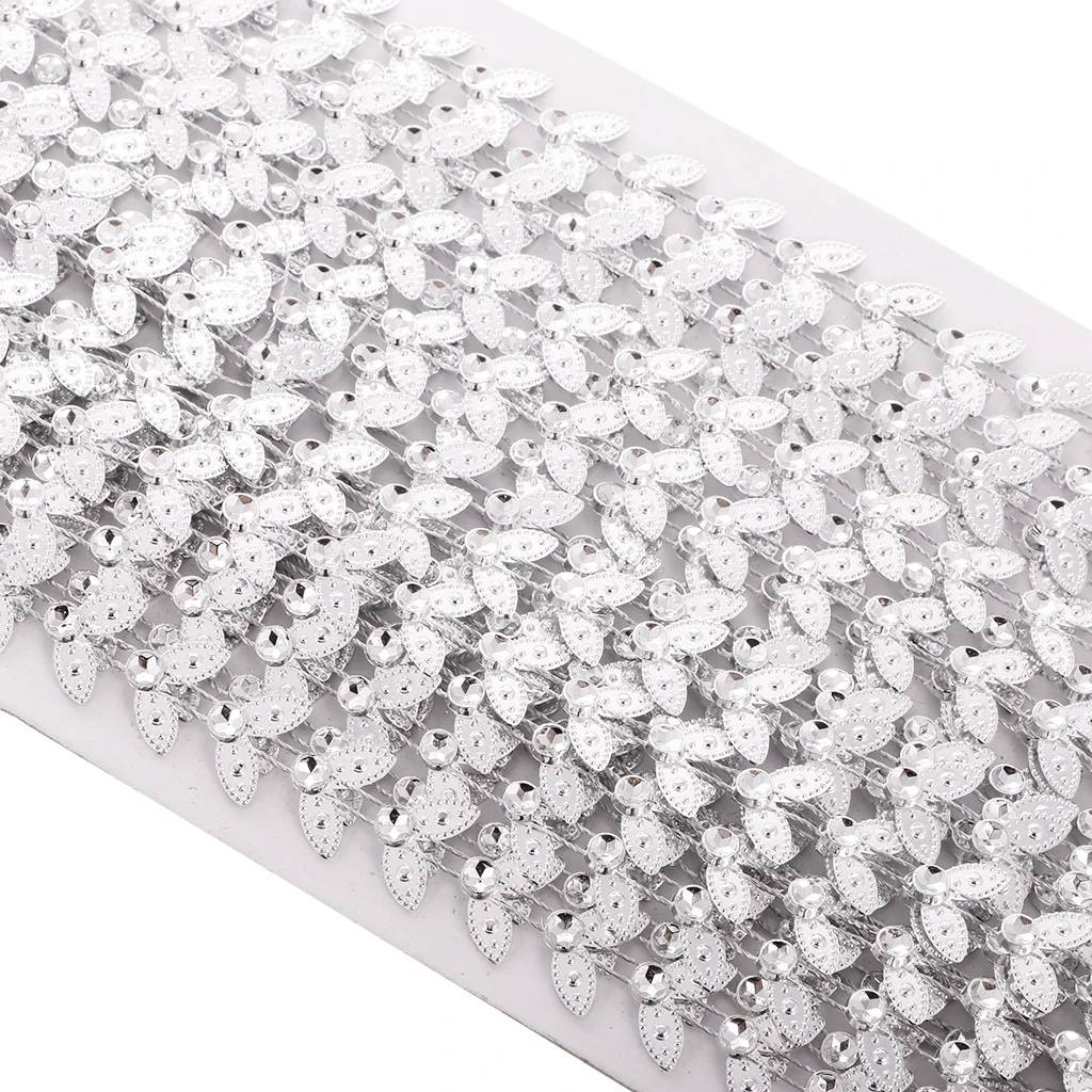 10 Yard Leaf Crystal Rhinestone Close Chain Trim Sewing Craft 1.2mm Silver Color (Clear)