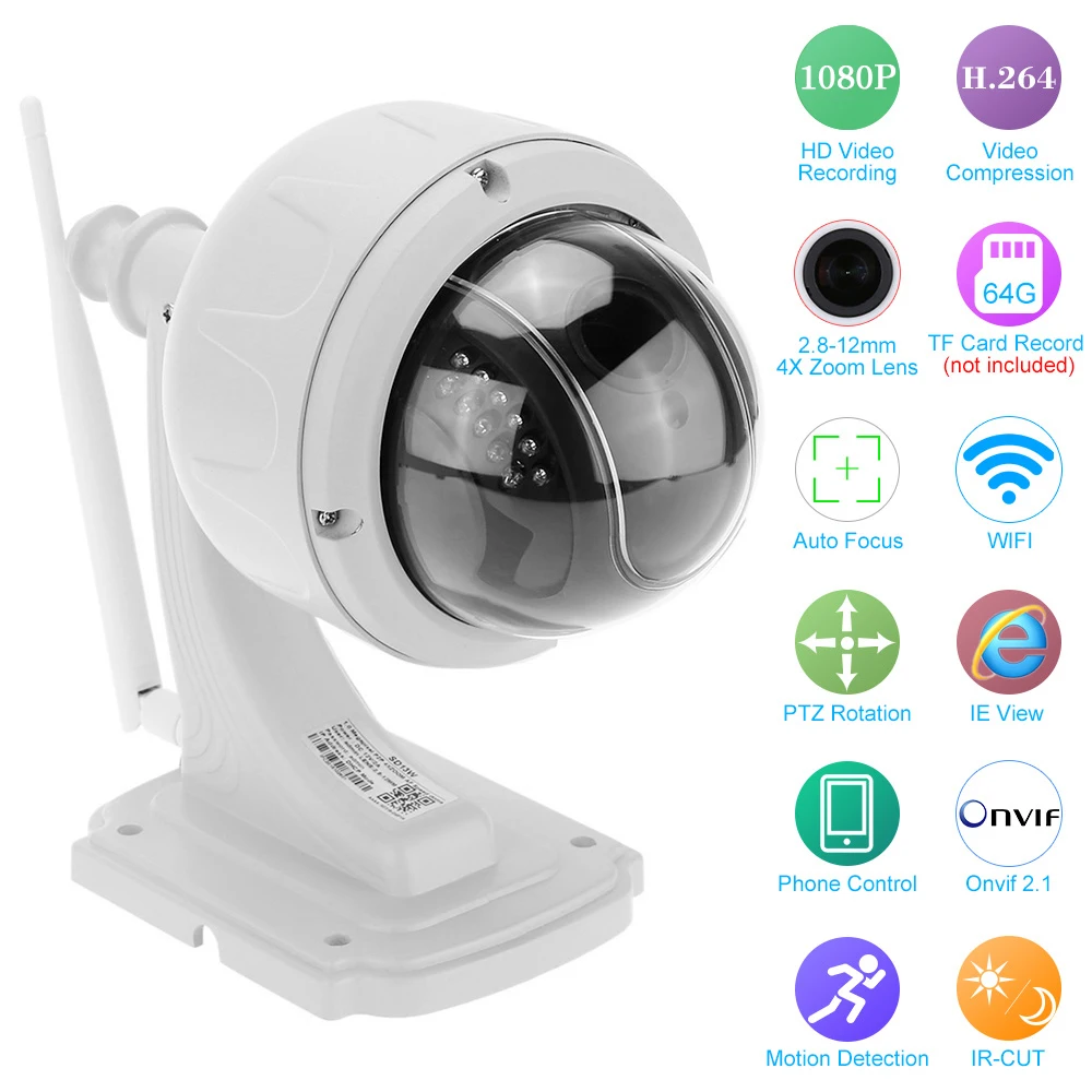 

KKmoon HD 1080P Wireless IP Camera WiFi Security CCTV Camera 2.8-12mm Auto-focus PTZ Waterproof Surveillance Security Camera