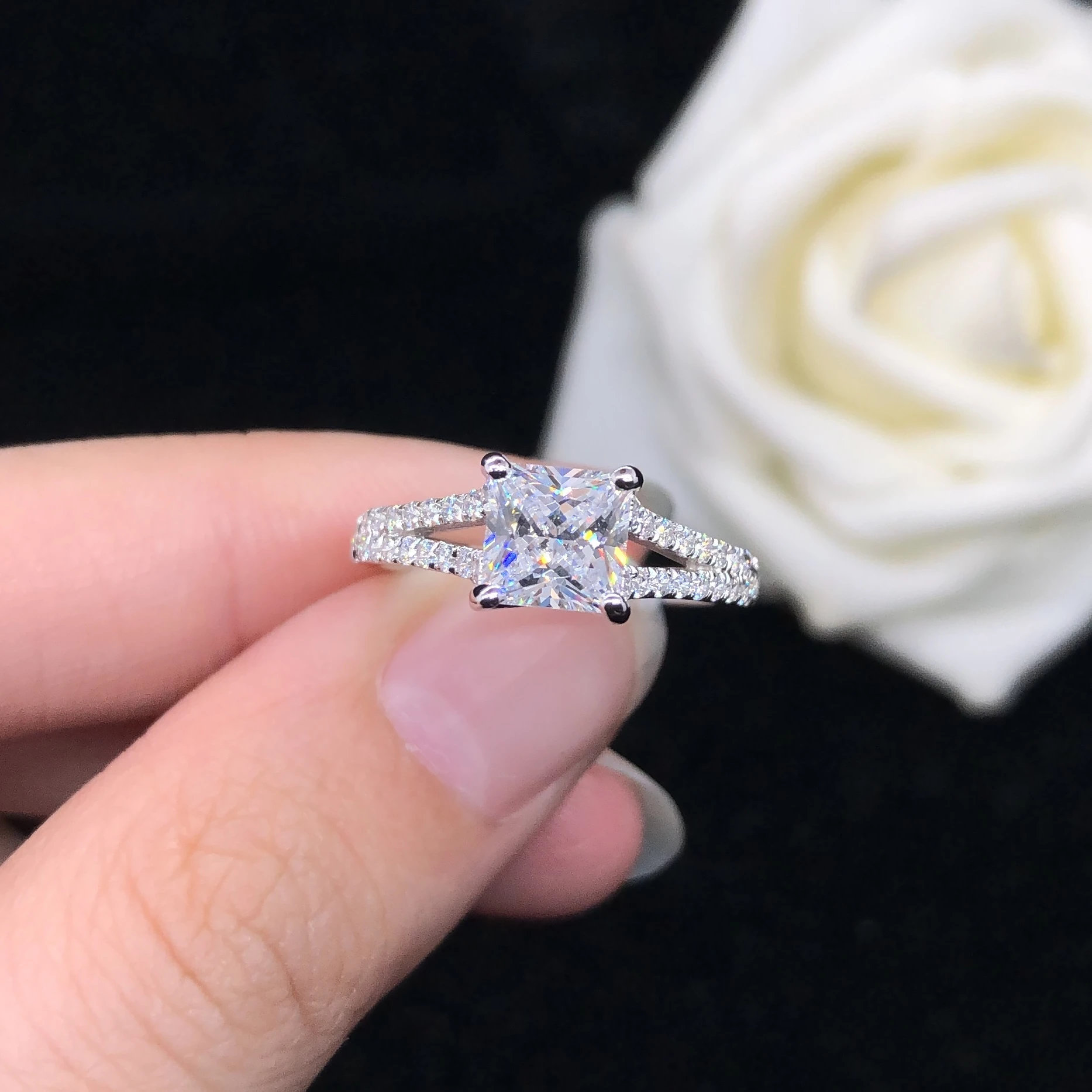 Anillo de diamante de corte princesa de 1,5 CT, joyería de compromiso mujer, anillo platino sólido 950, - AliExpress