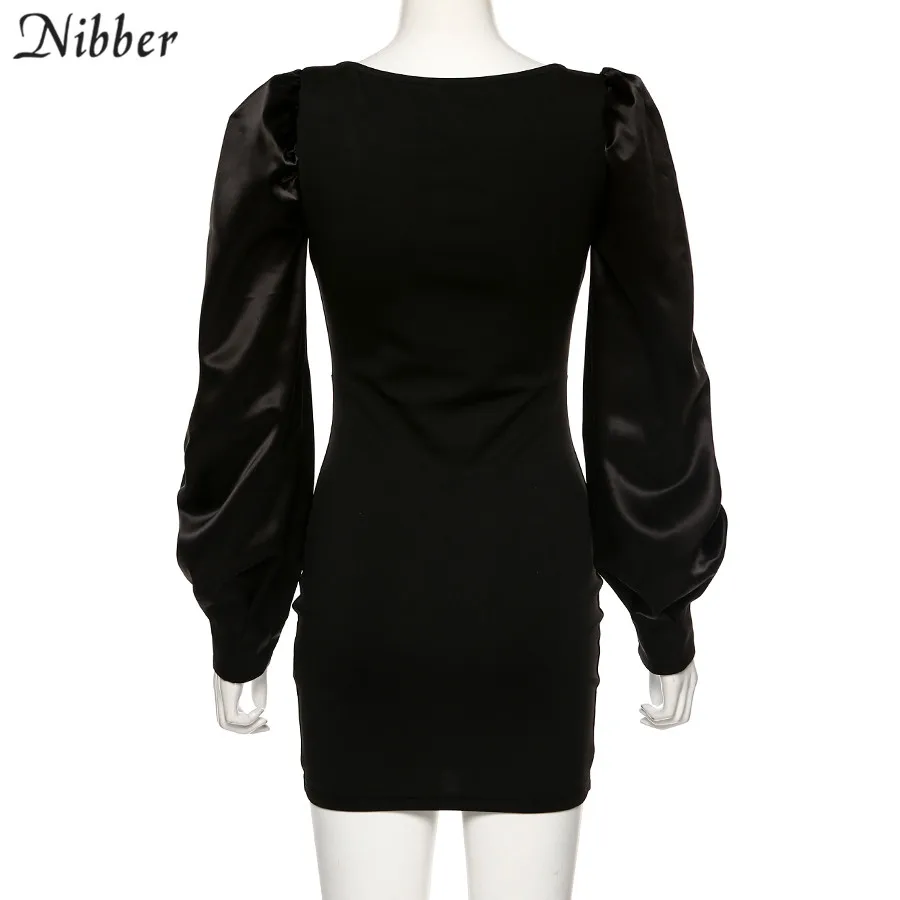 Nibber, Осеннее, элегантное, офисное, женское, черное, облегающее, мини платье, французская романтика, уличное, повседневное, вечернее платье, mujer, платье с длинным рукавом