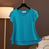 2026 New Summer Women Blouse Loose V-Neck Chiffon Shirt Female Short Sleeve Blouse Oversized Shirts womens tops and blouses Top - Image 3