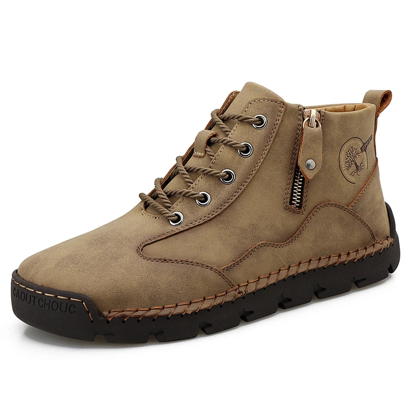 Classic Mens Winter Boots Warm Fur Motorcycle Boots Designer Work Men Motorcycle Boots Outdoor Platform Leather Men Calf Boots