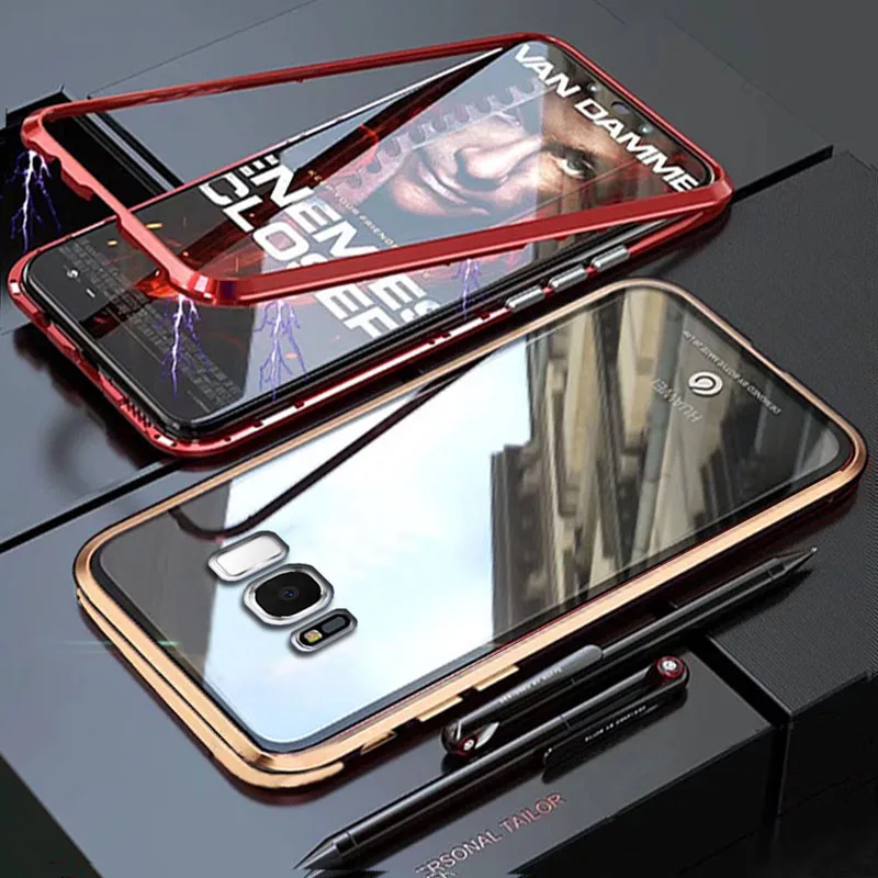 Чехол YonLinTan Coque для Samusng Galaxy S8 Plus S 8 S8Plus, Металлическая магнитная рамка, жесткое закаленное стекло, задняя крышка для телефона