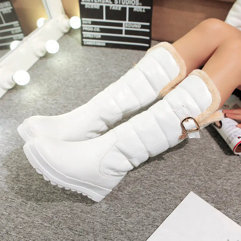 BONJOMARISA Winter 34-43 Warm slip-on Platform Boots Ladies Waterproof mid-calf Snow Boots Women Casual Wedges Shoes Woman