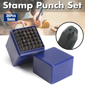 

36PCS 5mm Carbon Steel Alphanumeric Letter and Number Antique Pewter Rectangle Stamp Die Punch Set Stamping Leathercraft Tools