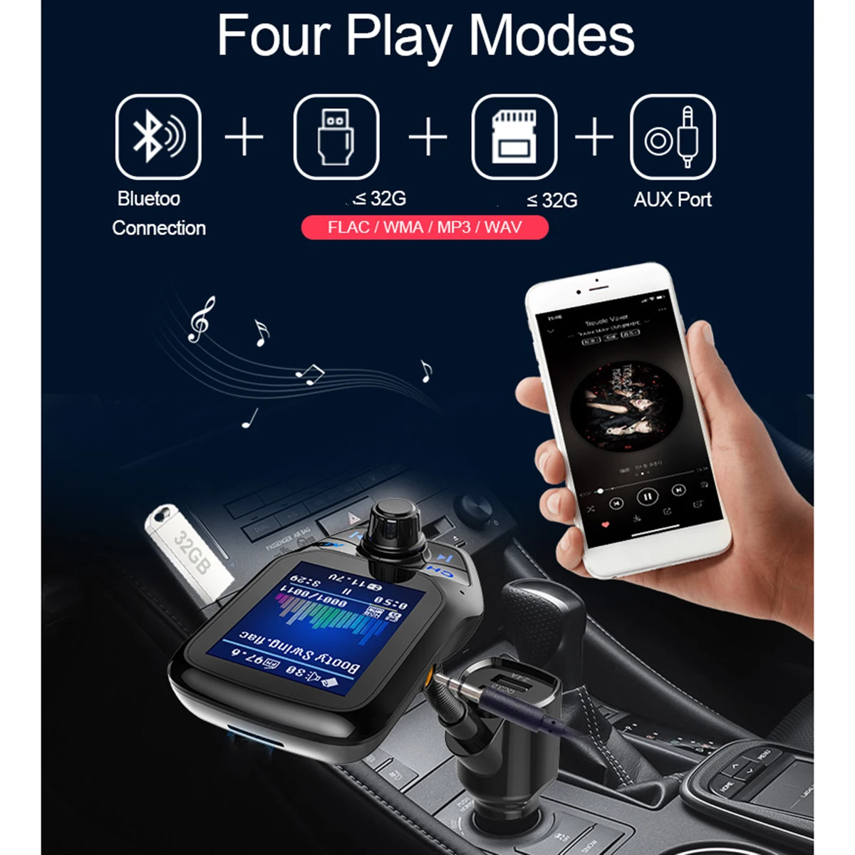 DC 12 V/24 V Автомобильный Bluetooth 4,2 Беспроводной Hands-free FM передатчик 1,8 дюймов TFT Экран Автомобильный MP3-плеер QC3.0 Dual USB Зарядное устройство