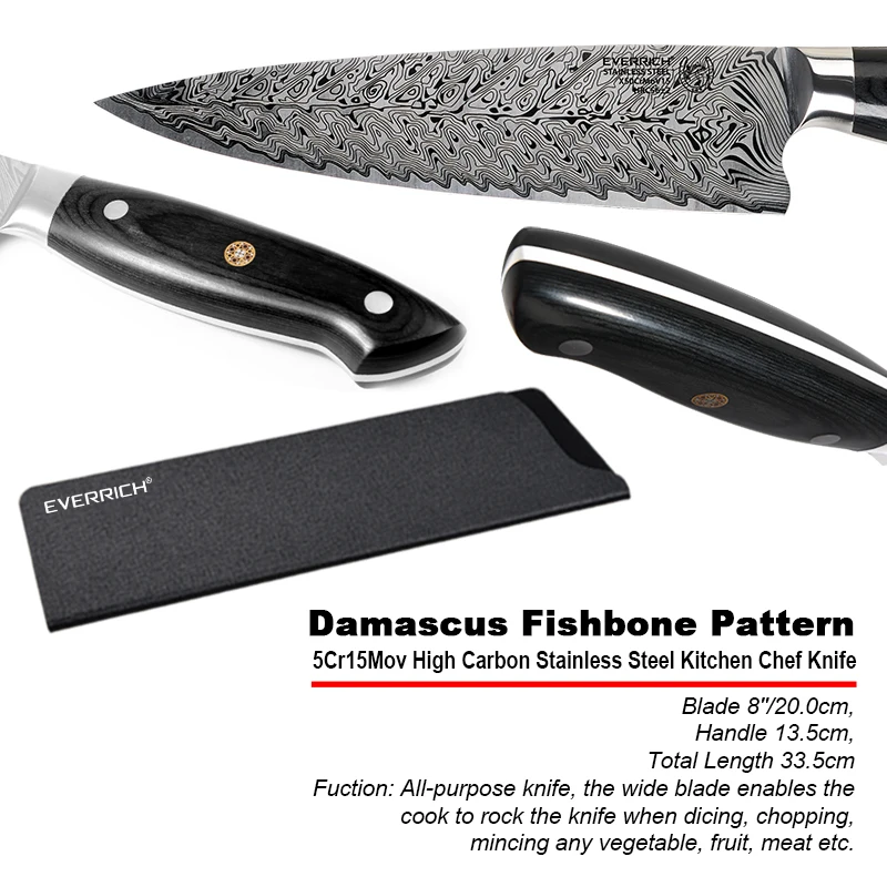 8 дюймов профессиональный нож шеф-повара дамасский стальной нож с Закаленной углеродистой сталью-пятен и Коррозионностойкие лезвия