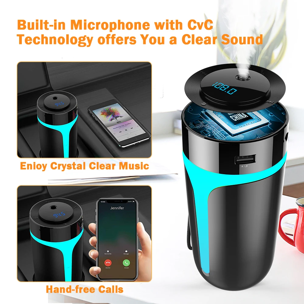 Автомобильный увлажнитель воздуха MP3 Bluetooth Hands-Free Звонки очиститель воздуха увлажнитель телефон зарядное устройство умный дом Ароматерапия Увлажнитель