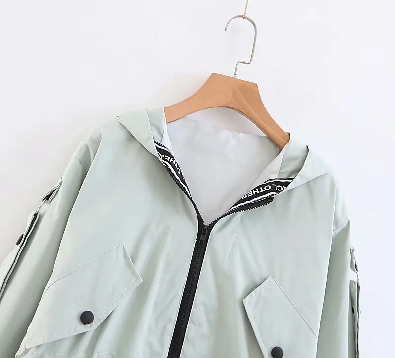 R4651-18008 Large Size Middle Long Coat Hooded Lettered Drawstring Loose-Fit Trench Coat