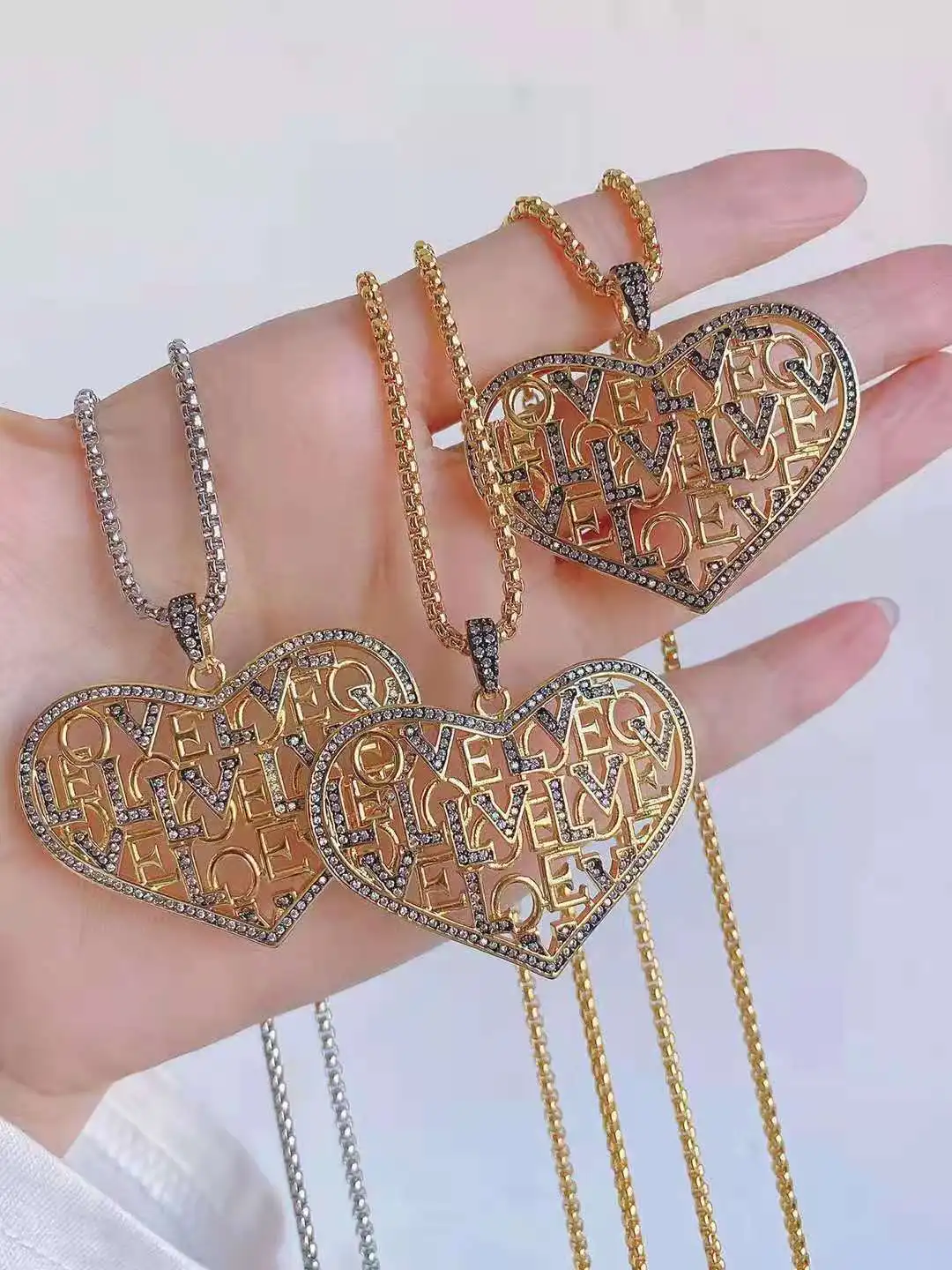 Cubic Zirconia Love Micro Pave CZ Zircon Heart Necklace Pendant for Women Jewelry Making Findings