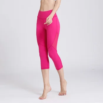 

PS Spliced Mesh Capri Sport Pants Women Sweatpants Elastic Quick Dry Gym Seamless Leggings sport femme High Waist Training Pants
