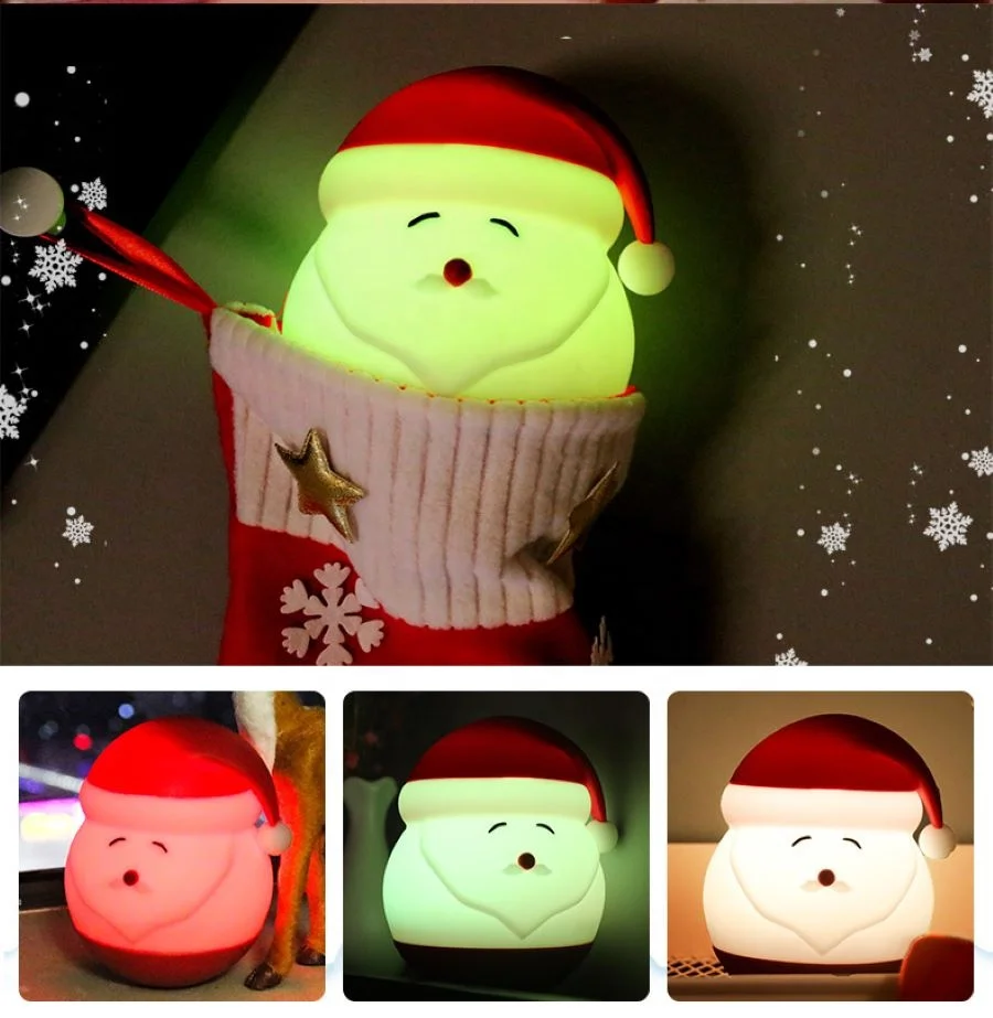 

Led Night Light Colorful Christmas Decoration Colorful Decorative Table Lamps Santa Claus Soft Silicone Night Light for Kids