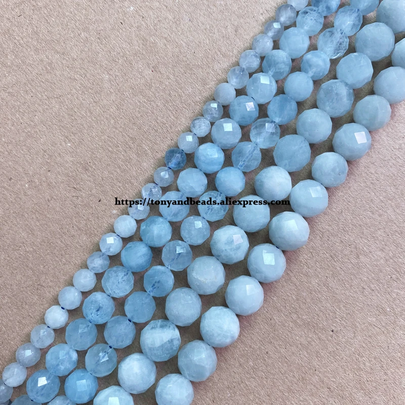 

Semi-precious Stone Diamond Cuts Faceted AA Quality Blue Aquamarine 7" Round Loose Beads 6 8 10 mm