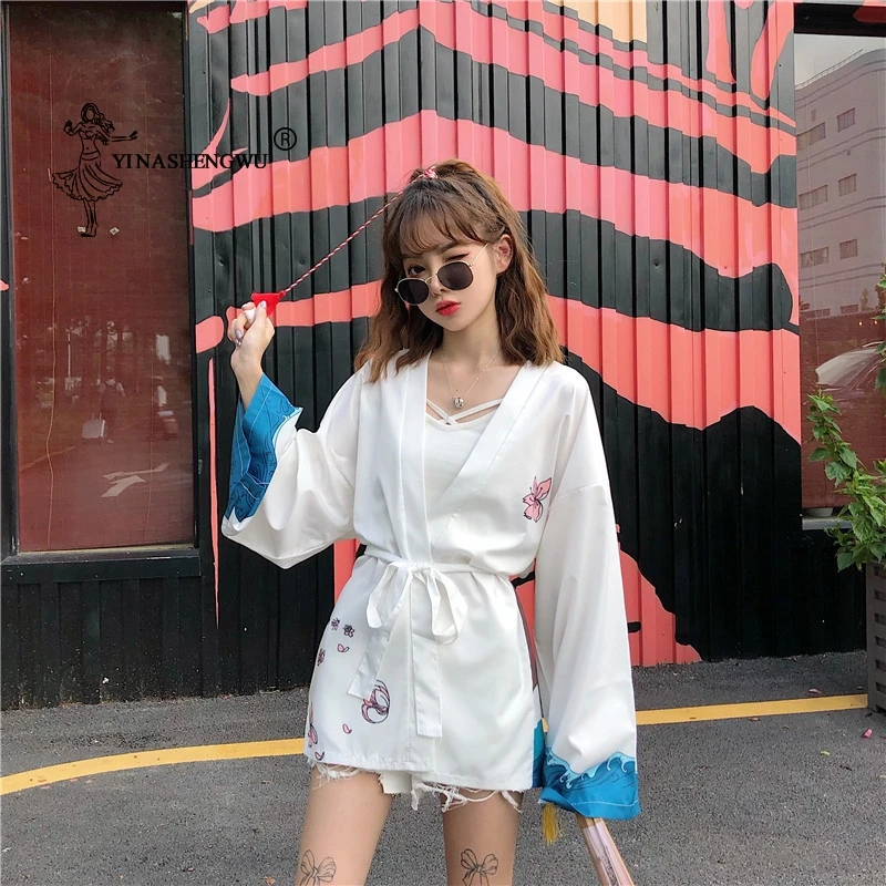Yukata женское японское кимоно кардиган кран печатная азиатская одежда Повседневная рубашка кимоно Femme кимоно косплей блузки пальто Kawaii