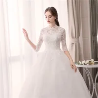 Customized Wedding Dresses Ball Gowns Lace Up New Style Bride Half Sleeve French Embroidery Wedding Dress Vestido De Noiva 1