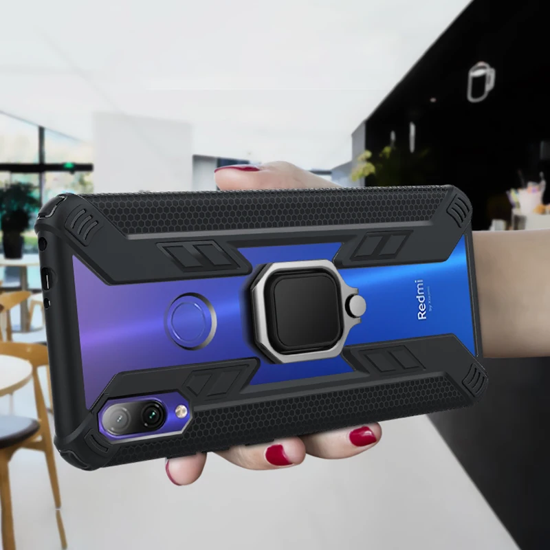 

Hard Case For Xiaomi Redmi Note 7 Case Cover Armor Ring Holder Bumper Phone Case on For Redmi Note7 Redmi 7 Cover shockproof