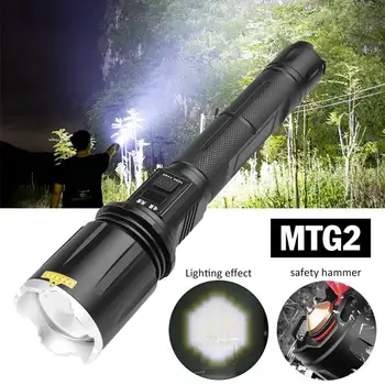 

Usb Rechargeable Flashlights Zoom LCD Screen With Safety Hammer Large Lens Wide-angle Strong Light Flashlight Tactical Light