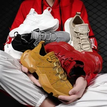 Bomlight/Мужская обувь на не сужающемся книзу массивном каблуке; Повседневная дышащая обувь из искусственной кожи; модные уличные мужские кроссовки на шнуровке; Мужская обувь для взрослых