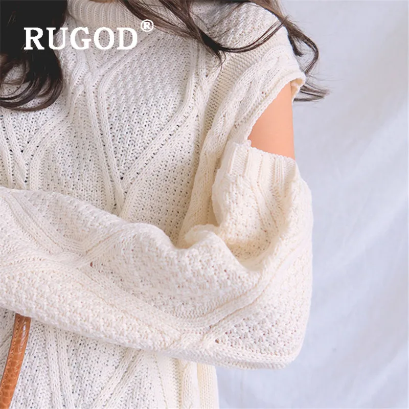 RUGOD, корейский стиль, стиль, с открытыми плечами, карамельный цвет, водолазка, свитер с узором диоманда, вязаный пуловер, Зимние Топы для женщин