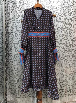 

Women Dress New Printing Temperament V-neck Long-sleeved Dress