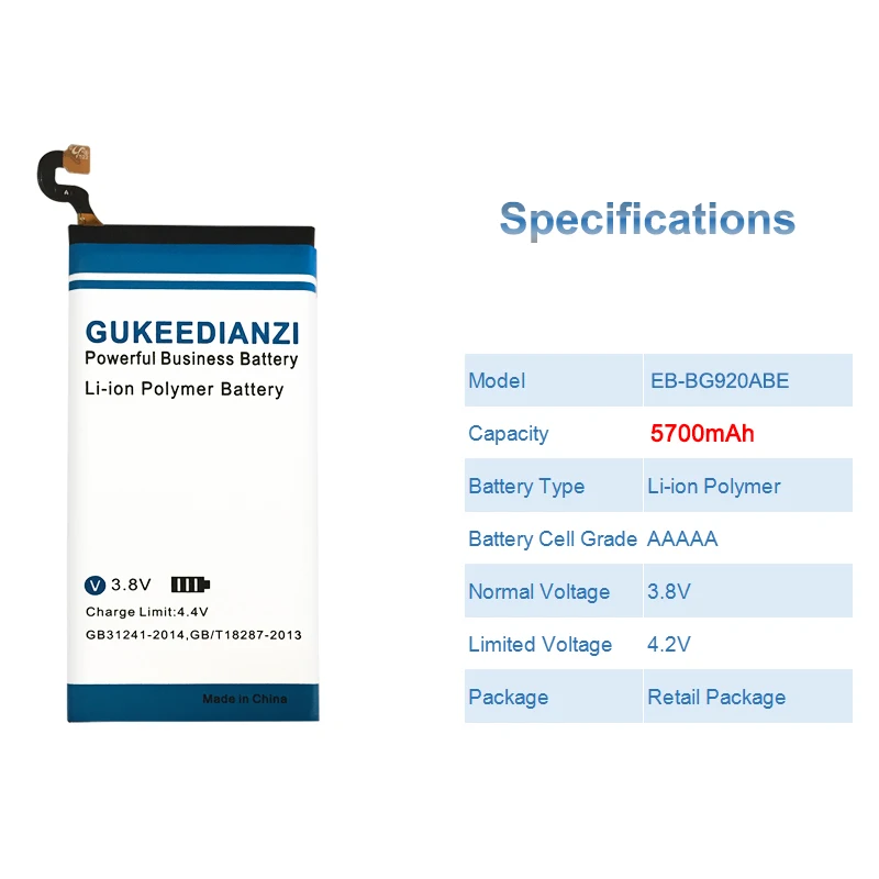 Аккумулятор gukeedianzi EB-BG920ABE 5700 ма-ч для samsung Galaxy S6 SM-G920 G920F G920I G920A G920T G920V G920P G920S G9200 G9208 G920
