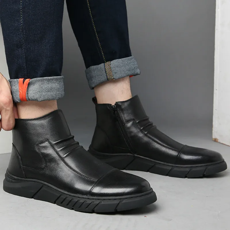 

Autumn Winter high quality Ankle Chelsea Boots Men Shoes Vintage Classic Male High Chaussure Ankle Boots Big Size 38-44 Y2-56