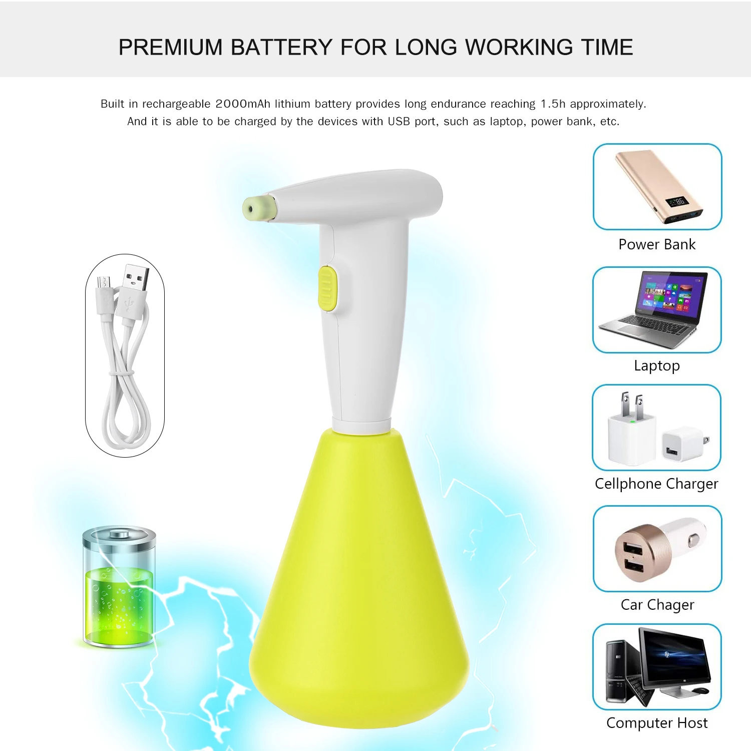 Electric sprayer watering can lithium battery rechargeable household watering pot 2L watering can Washing Car Flower Plant