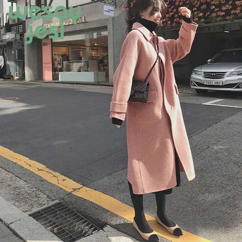 Abrigos mujer invierno женское элегантное стильное зимнее шерстяное пальто длинное пальто кардиган свободного размера плюс теплое Женское пальто