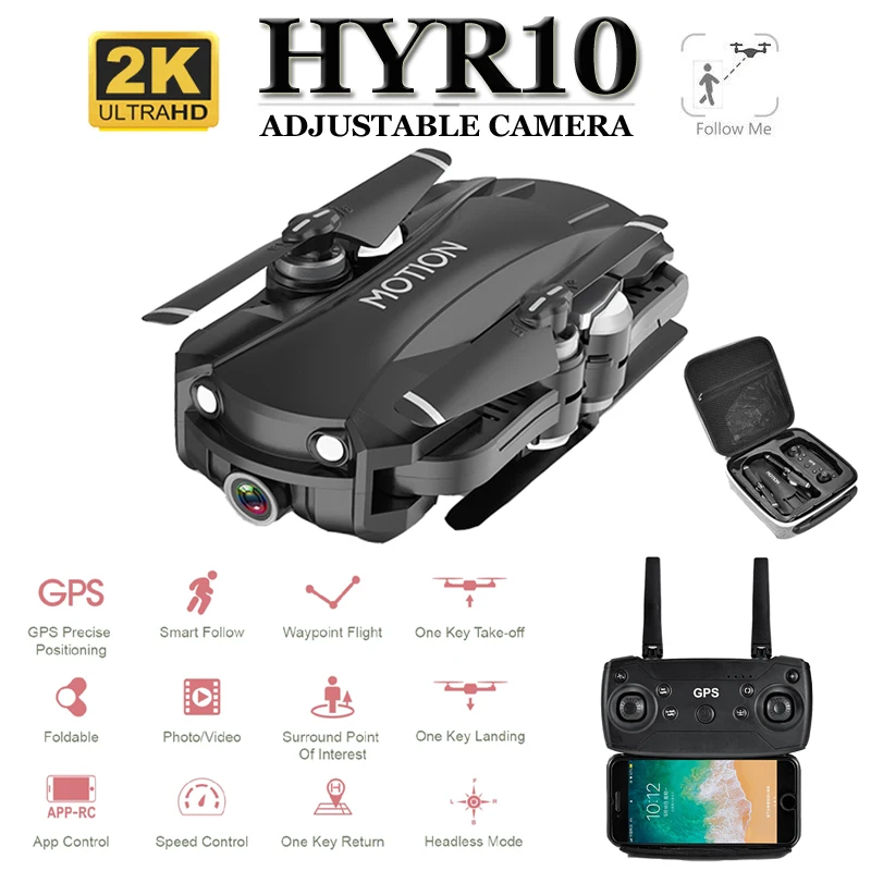

HYR10 Drone GPS 5G WiFi Adjustable 2K Camera Selfie Quadcopter RC Lower Power Return Headless Mode FPV Drones With Camera HD