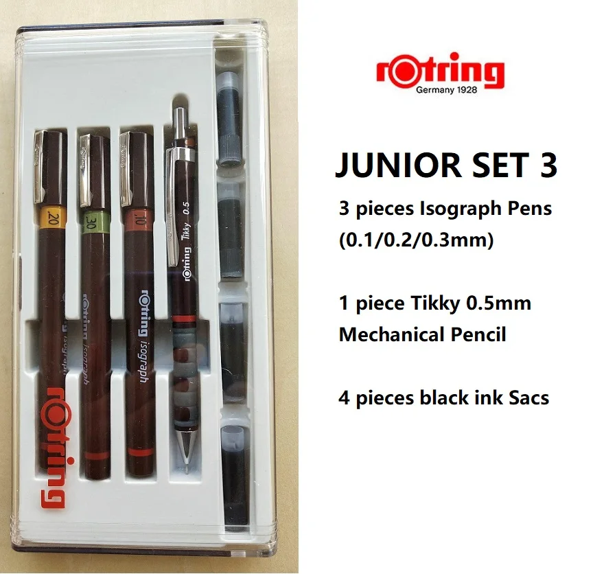 Junior Set 3 Rotring Master Set/Junior Set изограф заправленные чернила пористые ручки набор инструментов для рисования - Цвет: Junior Set 3