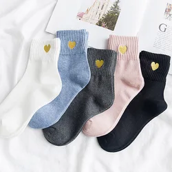 Winter Tube Socks Cotton Socks Embroidery Gold Thread Love Sports Socks Warm Socks Ladies Korean Version Japanese College