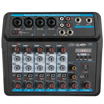 

M-6 Portable Mini Mixer Audio DJ Console with Sound Card, USB, 48V Phantom Power for PC Recording Singing Webcast Party(US Plug)