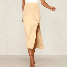 Сексуальные раздельные трикотажные юбки для женщин тонкие юбки в складку офисные женские длинные юбки с высокой талией женские полосатые эластичные акции