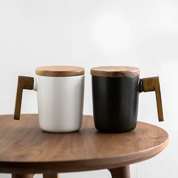 

Gift Mugs Wooden Handle with Cover coffee cup Lovers coffee Mugs Gift Box Set Retro Ceramic coffee Mug WY40313