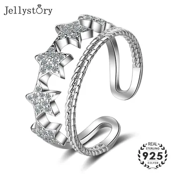 

Jellystory Trendy 925 Sterling Silver Open Rings with Star Shaped Zircon Gemstones Adjustable Ring for Women Wedding Party Gifts