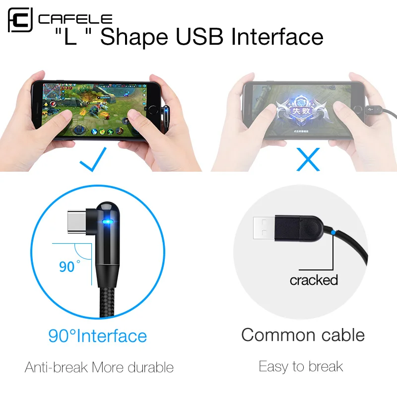 Cafele USB C Тип C кабель для Xiaomi 8 Тип usb C кабель светодиодный освещение нейлоновый переплет Тип-C USB-C Зарядное устройство USB для мобильных устройств кабель