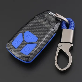 

2019 Hot ABS Carbon Fiber Shell+Silica gel car Remote Key case Cover &KeyChain For Audi A4 A5 B9 Q5 Q7 TT TTS 8S 2016 2017 2018