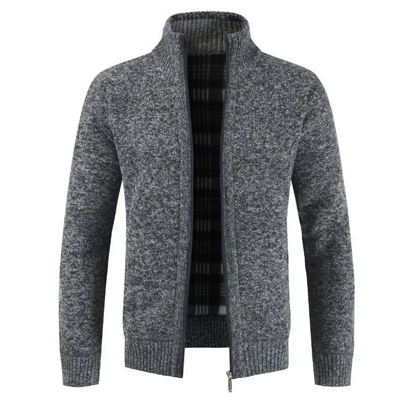 MJARTORIA мужской свитер, верхняя одежда, повседневное вязаное пальто, однотонный тонкий пуловер, куртка с высоким воротником, на молнии, вязаный мужской свитер - Цвет: Dark Gray