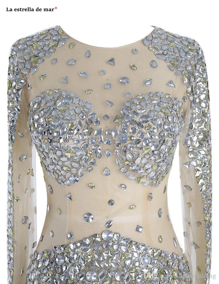 Vestido de праздничный новая кружевная обувь с украшением в виде кристаллов Длинные рукава Шампанское сексуальное вечернее платье из шифона русалка платья для выпускного вечера Длинные праздничные платья для женщин настоящая фотография bestidos de торжественный