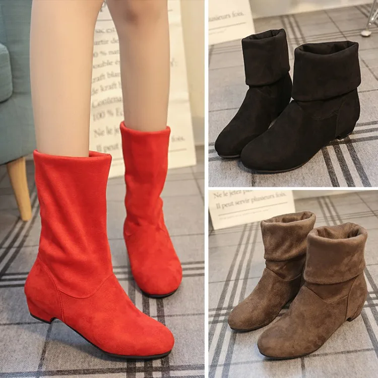 

2016 Autumn And Winter New Style Western Style Dull Polish WOMEN'S Suede Boots Middle Boots Short Boots Low Heel Double Purpose